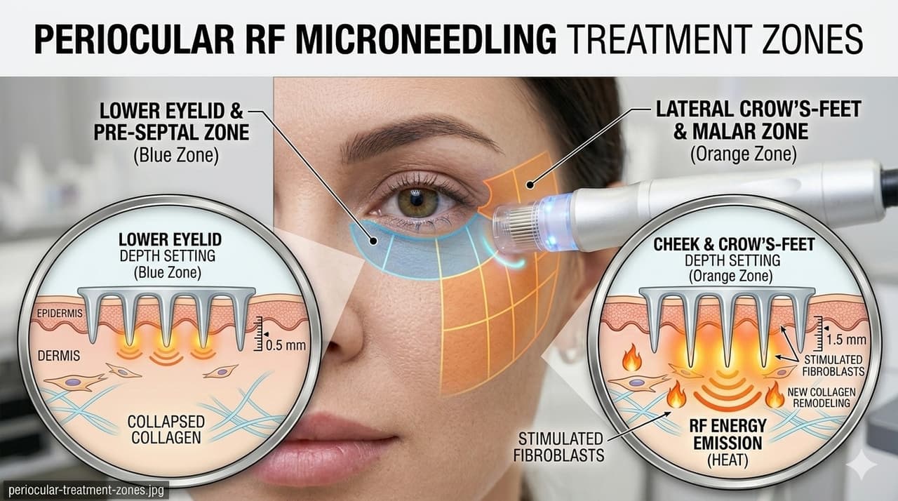 Periocular treatment zones for RF microneedling